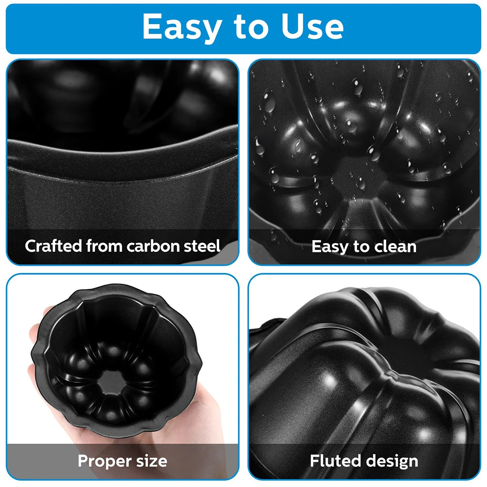 미니 탄소강 케이크 팬, 논스틱 플루트 튜브, 오븐 베이킹 몰드, 금속 원형 호박 모양의 케이크 몰드, 4 인치, 6 팩