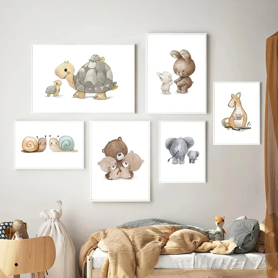 Bear Elephant Kangaroo Rabbit Bird Snail Wall Art Aesthetics Print Canvas Painting Posters for Living Room Modern Home Decor  ﻿