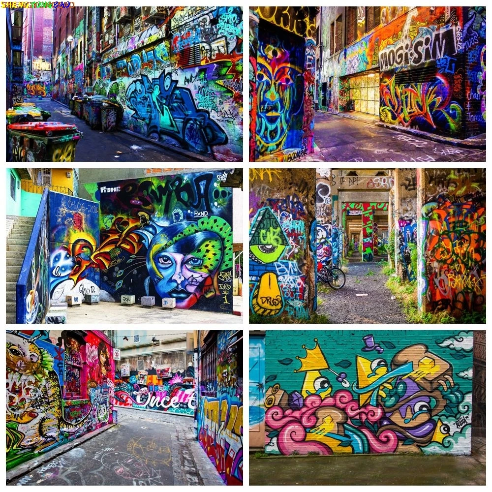 

Street Graffiti Wall Backdrop Retro Rock Party Birthday Kids Adult Portrait Photography Background Photo Studio Photoshoot Props