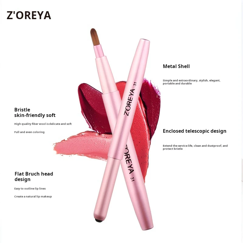 Pinceau de maquillage Z "oreya, brosse en fibre, simple rose, portable, rétractable, Jules, rouge à lèvres