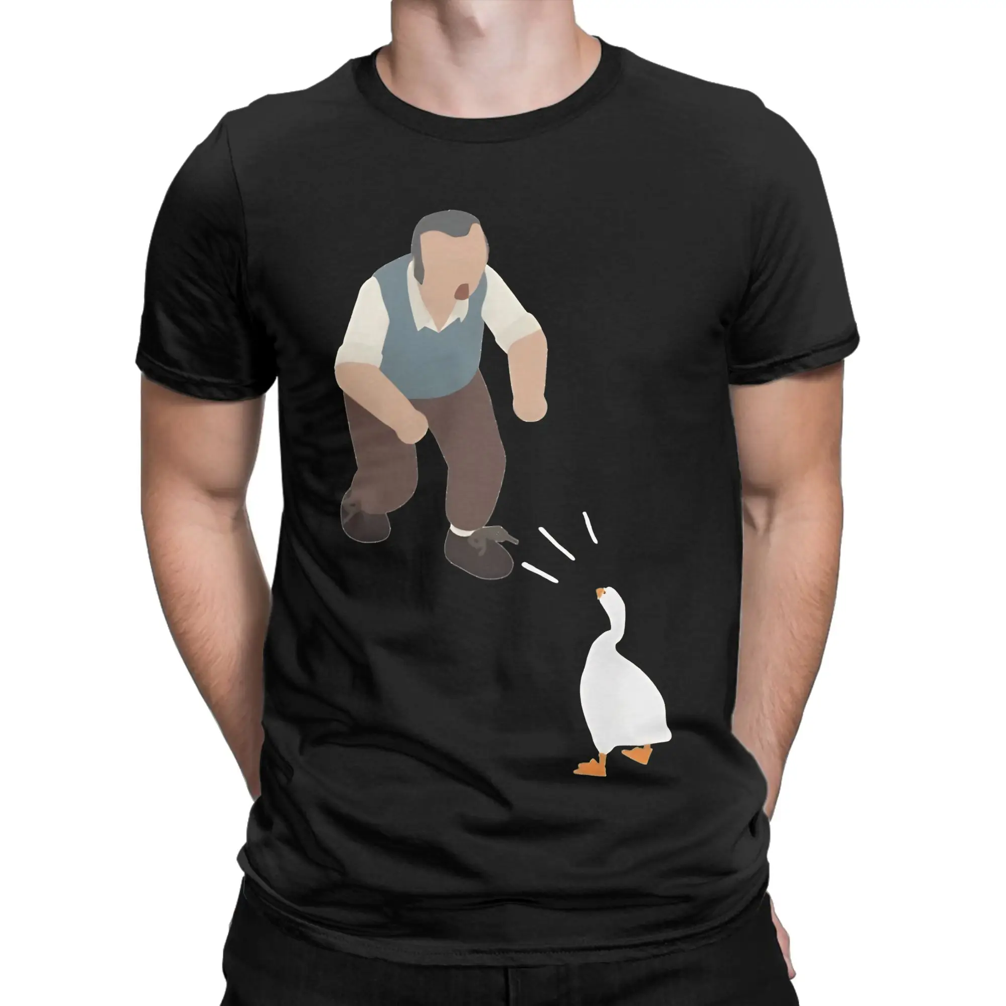 untitled goose game poster Funny 100% Cotton T-Shirt Untitled Goose Game Tops Tees For Men