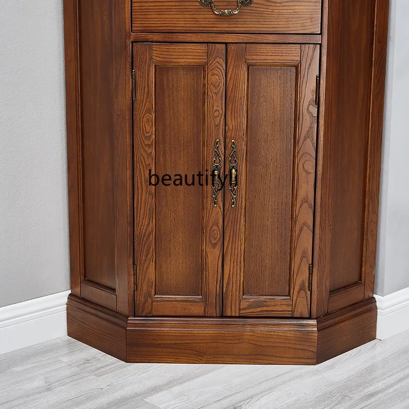 American Corner Cabinet with Light Living Room All Solid Wood Storage Wine Cabinet Corner Cabinet Glass