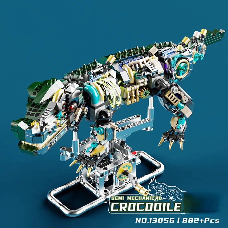 New educational building blocks model semi-mechanical crocodile, building blocks, teaching toys, birthday gifts 996 particles