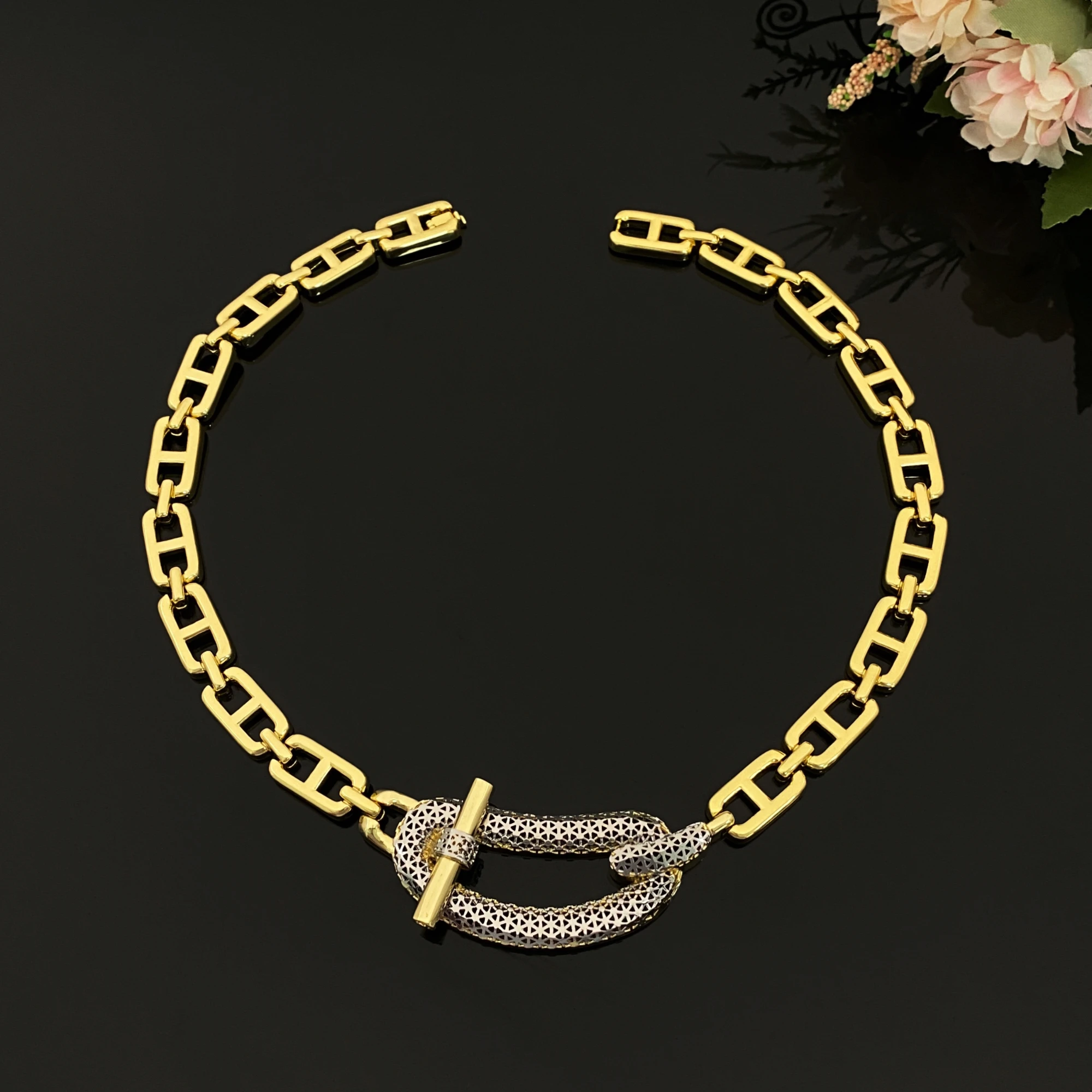 

JRH Gold Plated Women's Jewelry Set Luxury Geometric Necklace Bracelet Ring Earrings Party Gift for Ladies