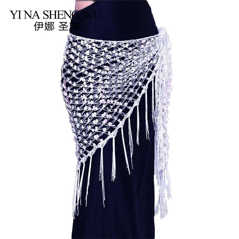 Buikdans Hippe Sjaal Dansaccessoires Rekbare Lange Kwast Driehoek Riem Hand Gehaakte Buikdansen Hippe Sjaal Pailletten 12 Kleuren