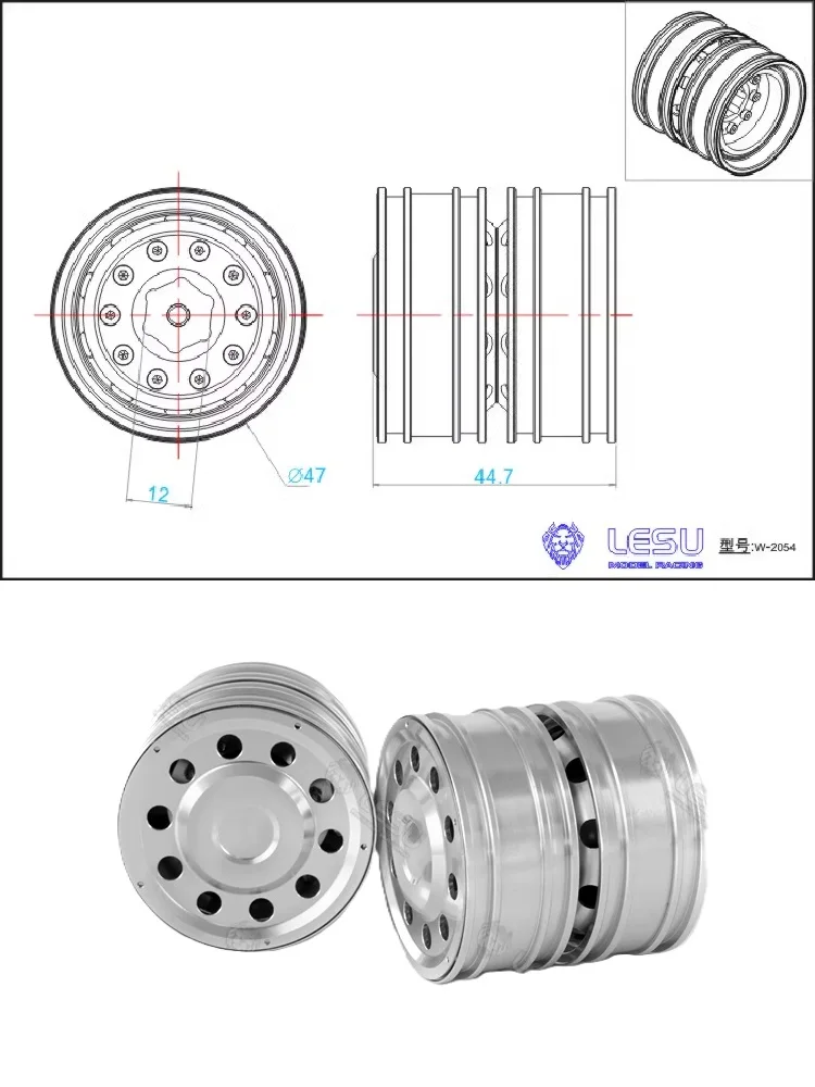 RC 1/14 Metall-Vorderradnabe mit Felge für Tamiya Hydraulikbagger, Lader, Muldenkipper für VOLVO, DIY-Teile – Detail 3