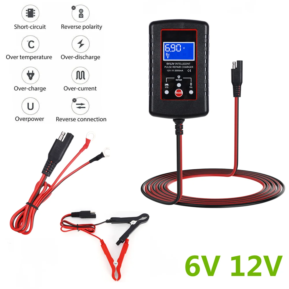 Car 12V 6V Super Mini Lead Acid Battery Charger 2A Full Automatic Charging Puls Repair For Motorcycle Kids Toy Car