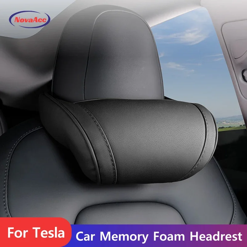 Car Neck Pillows For Tesla Model Y 3 X S Both Side Pu Leather Headrest Pillow Automobile Seat Neck Rest Seat Head Support Pillow