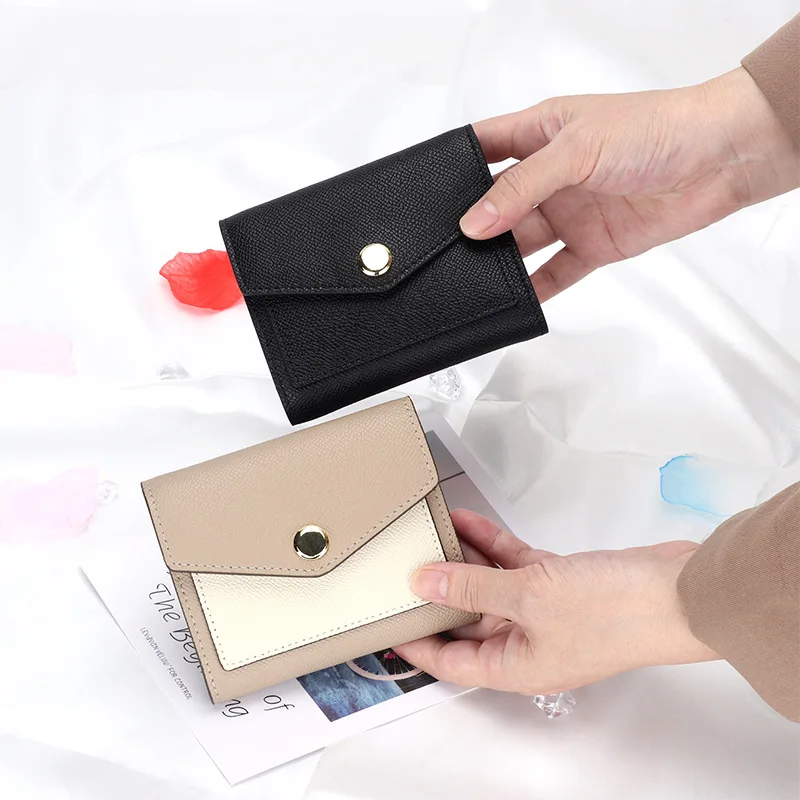 URBAN MASTER Small Wallet Womens Short Korean Fashion Contrast Color Lady Card Holder Real Genuine Cow Leather Coin Purses