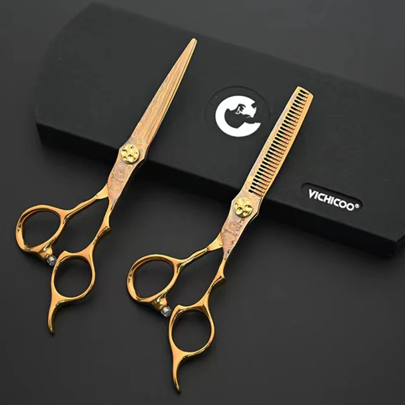 ODM GOLD Color 6.0 INCH 9CR Stainless Steel Hair Beauty Cutting Scissors Sets With Custom Logo