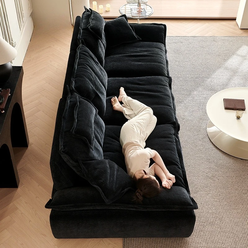 Sailing sofa extra wide sitting depth, fabric adjustable backrest black cloud chenille sofa