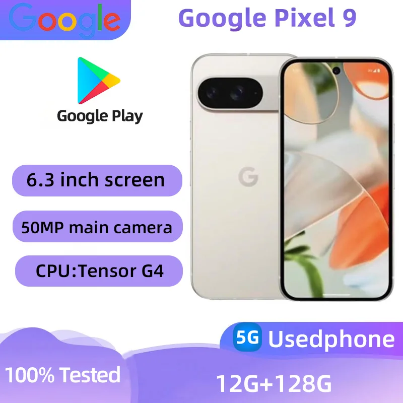 Google Pixel 9 5G SmartPhone 6.3 inch Screen 45W Charge CPU Google Tensor G4 50MP Camera used phone