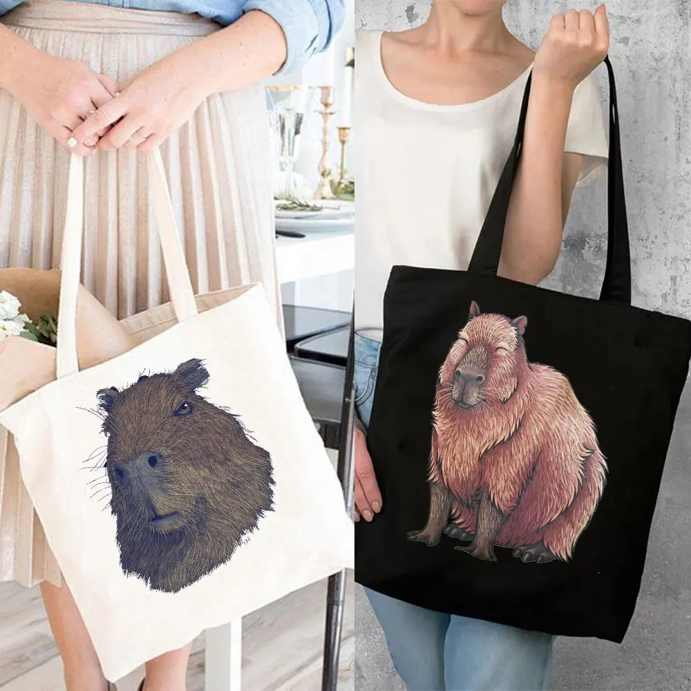 Capybara bonito lona tote bolsa feminina harajuku bolsas de ombro ulzzang shopper saco de impressão de lona animal dos desenhos animados bolsas