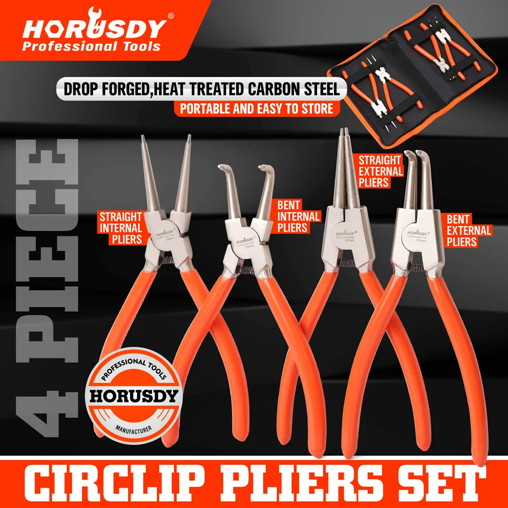 

HORUSDY 4Pcs 7" Circlip Pliers Set Internal / External / Bent / Straight Ring Remove Tools