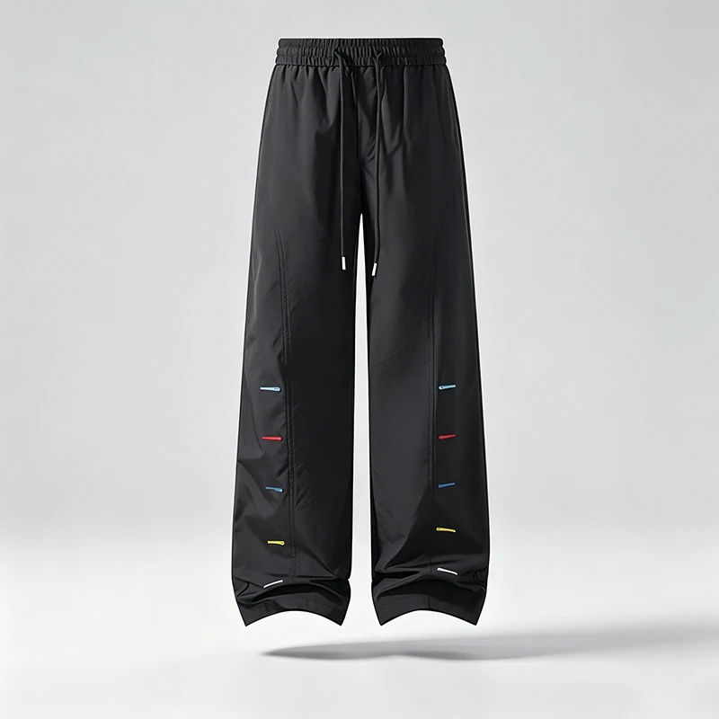 Bunte Herrenhose mit Ziernähten, weitem Bein, elastischem Bund, Kordelzug, lockerer, gerader Schnitt, lässige Streetwear-Sport-Hose – Detail 4