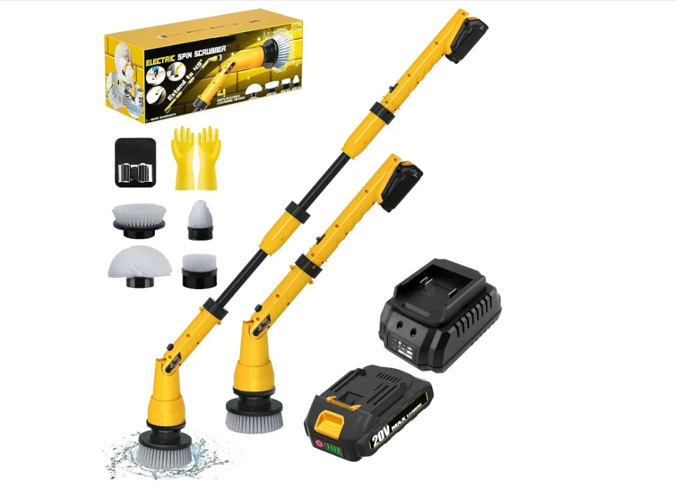 Electric Spin Scrubber, 20V Cordless Cleaning Brush with Adjustable Extension Arm, 1 Hour Fast Charge, Waterproof - for Bathroom