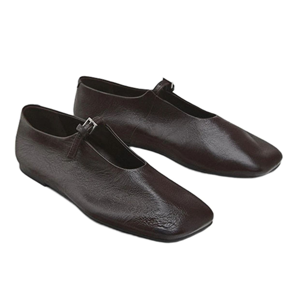 

Jenny&Dave French Women's Shoes Genuine Leather Ballet Flats Shoes Minimalist Brown Soft Square Toe Grandma Shoes Loafers Women