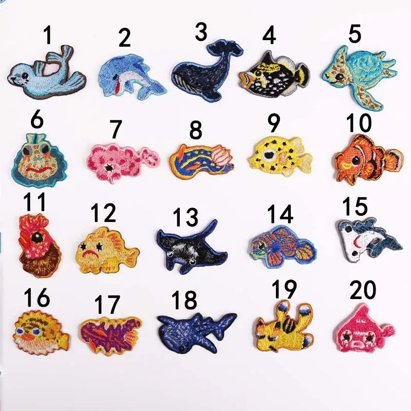 5pcsCute cartoon sea animal Iron On Patches Sewing Embroidered Applique for Jacket Clothes Sticker Badge DIY Apparel Accessories