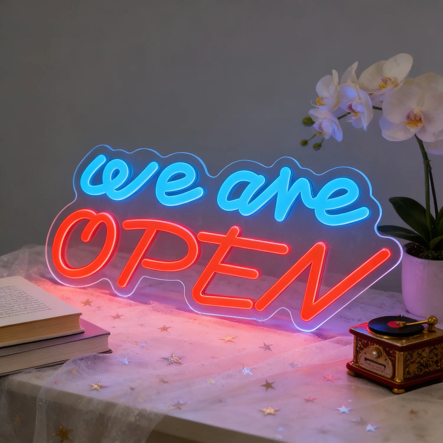We Are Open LED Neon Sign Blue Red Light for Bar Cafe Restaurant Shop Window Business Decoration Romantic 3D Wall Art Lighting