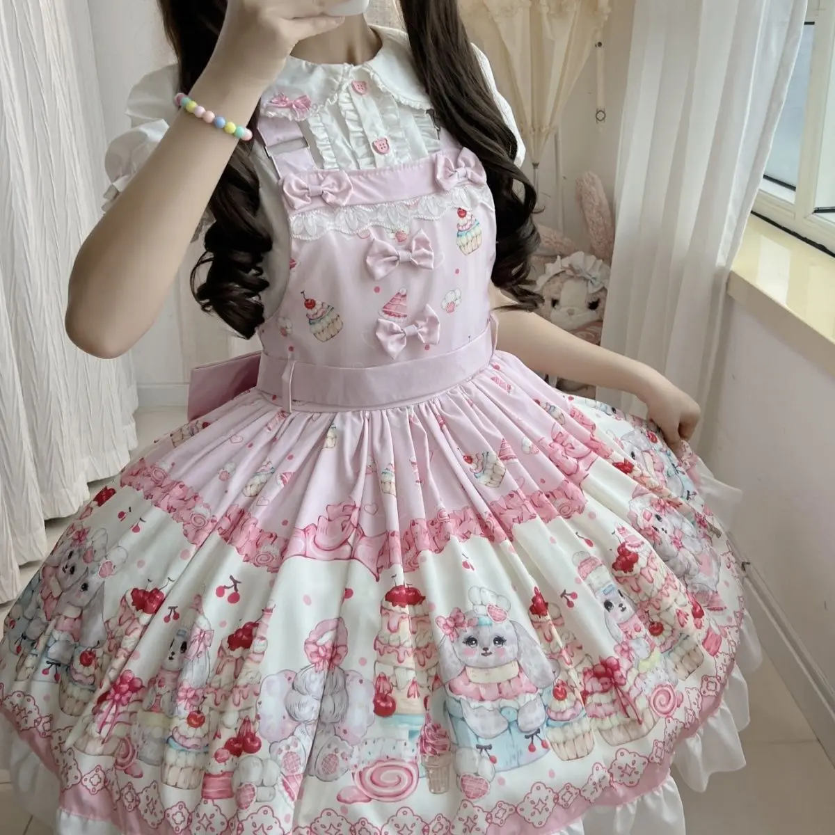 Bubu cake Lolita [Furry Wang Party] original genuine cute sweet strap lolita skirt  white dress women view 3