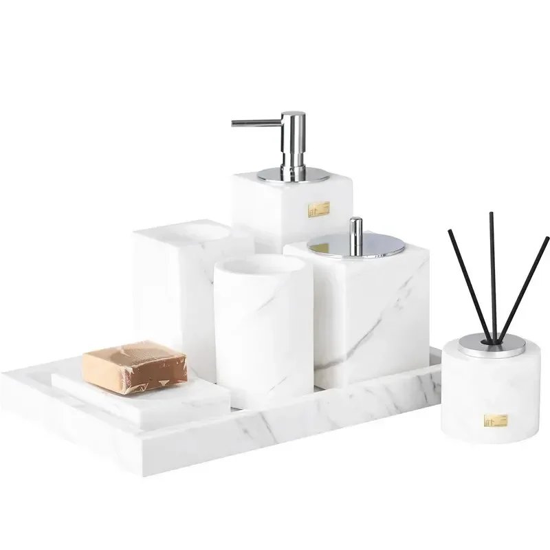 Nordic Bathroom Natural Marble Household Accessories Mouth Cup Toothbrush Holder Liquid Soap Dispenser Container Washing Tools