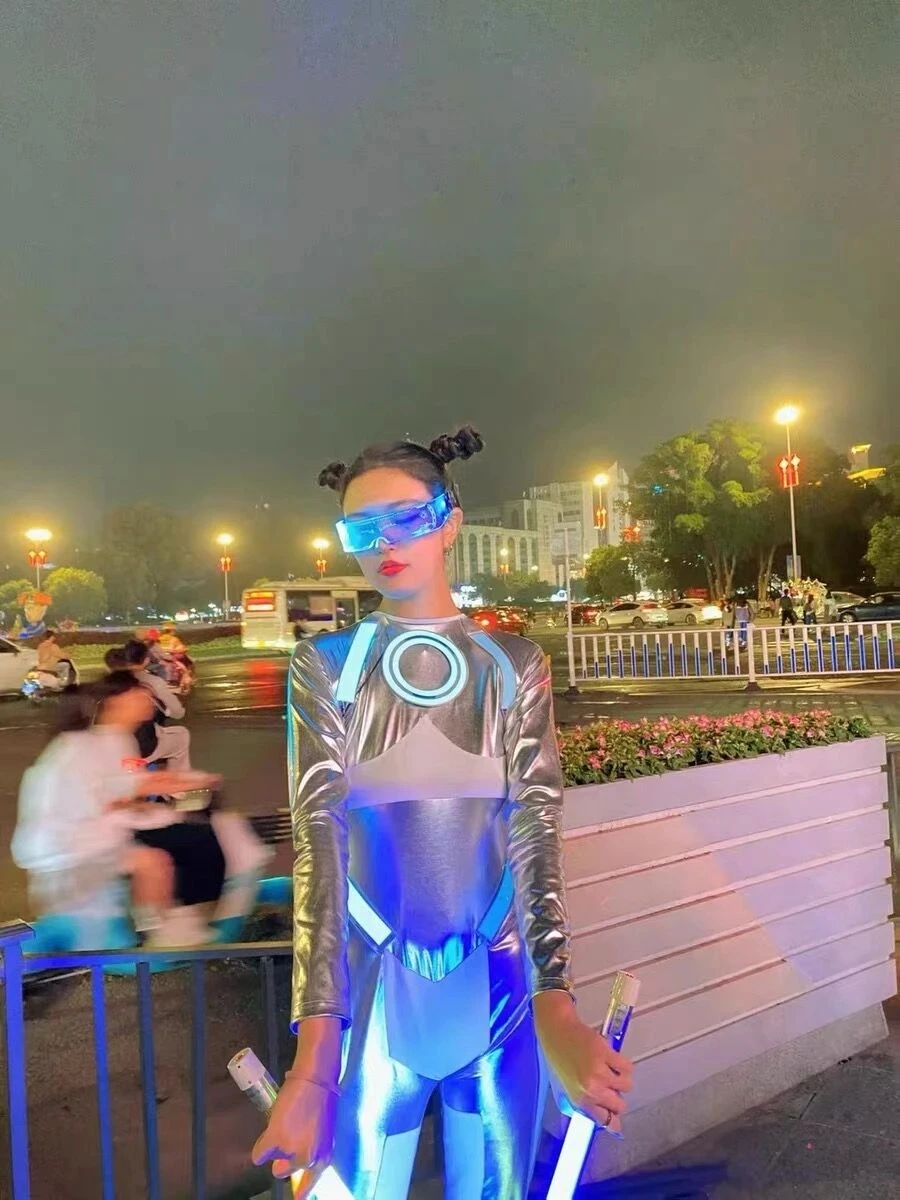 Led tron luz traje mulher luminosa roupas homem iluminar-se gogo vestido de dança brilho festa mostrar pano