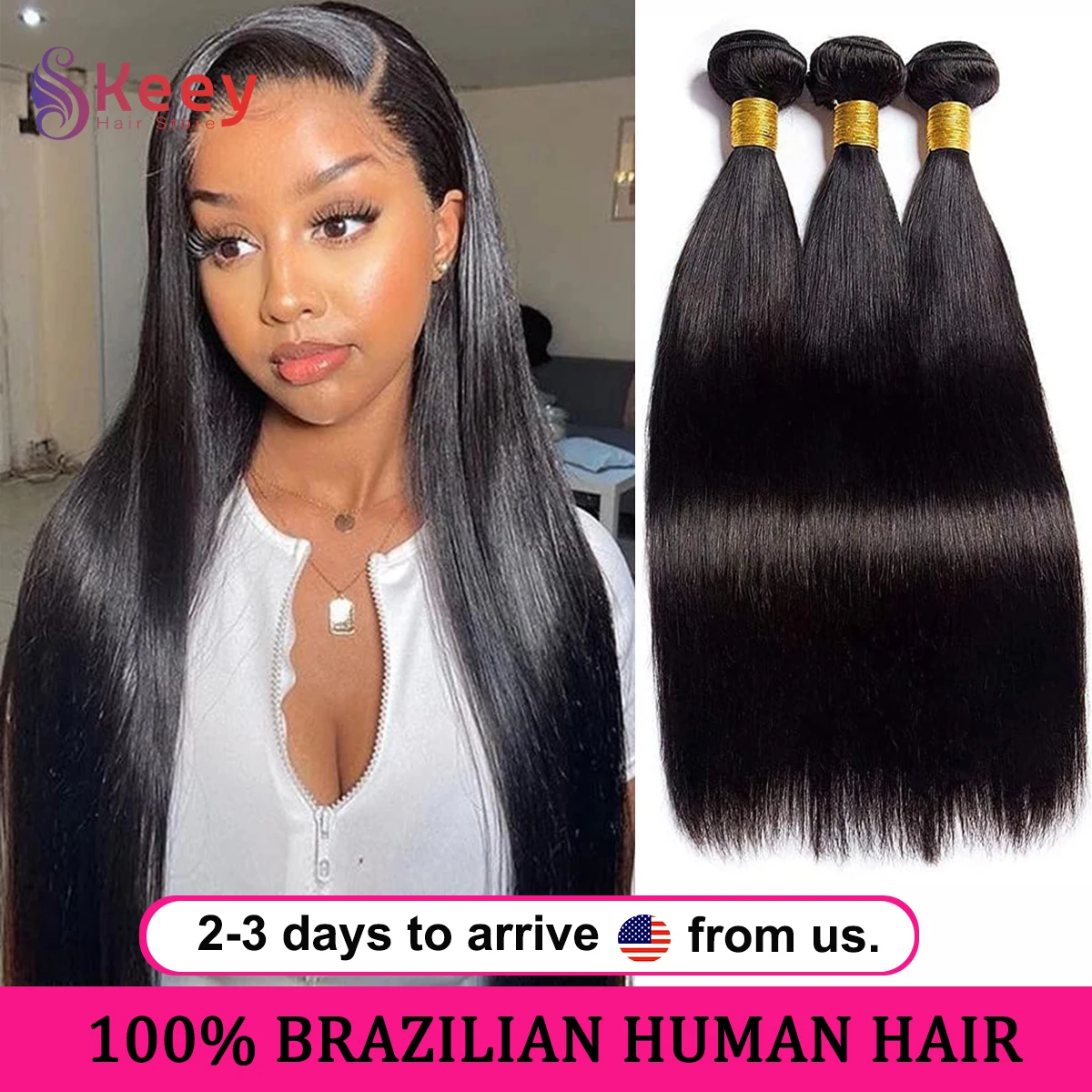 Rambut Manusia Bone Straight 30 Inch, Bundel 16A Hitam Alami 100% Rambut Asli Remy Raw, Ekstensi Rambut Brazilian