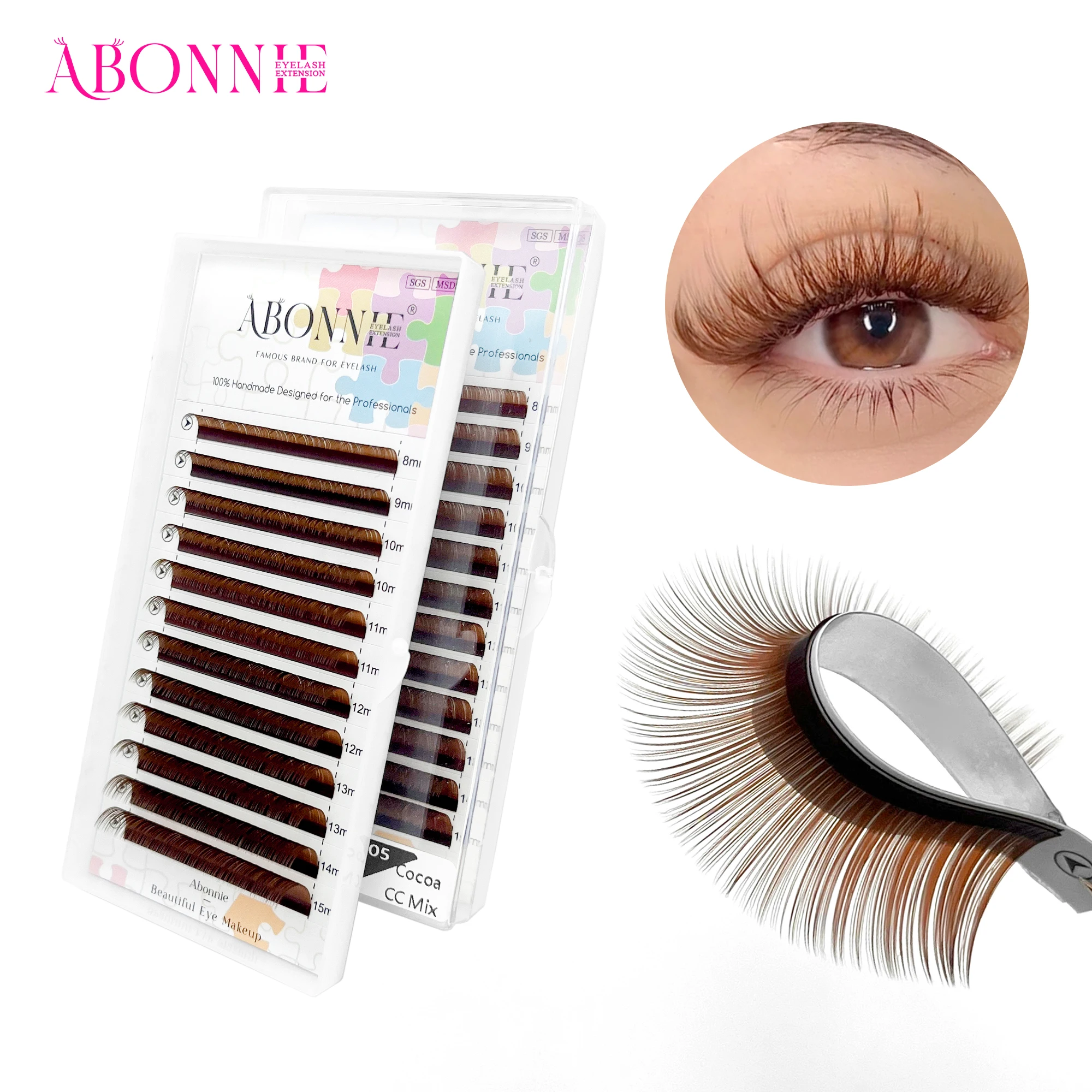 ABONNIE Cocoa Brown Individual Volume Eyelashes Extensions C CC D Dark Brown Colored Natural Classic Lashes Tray