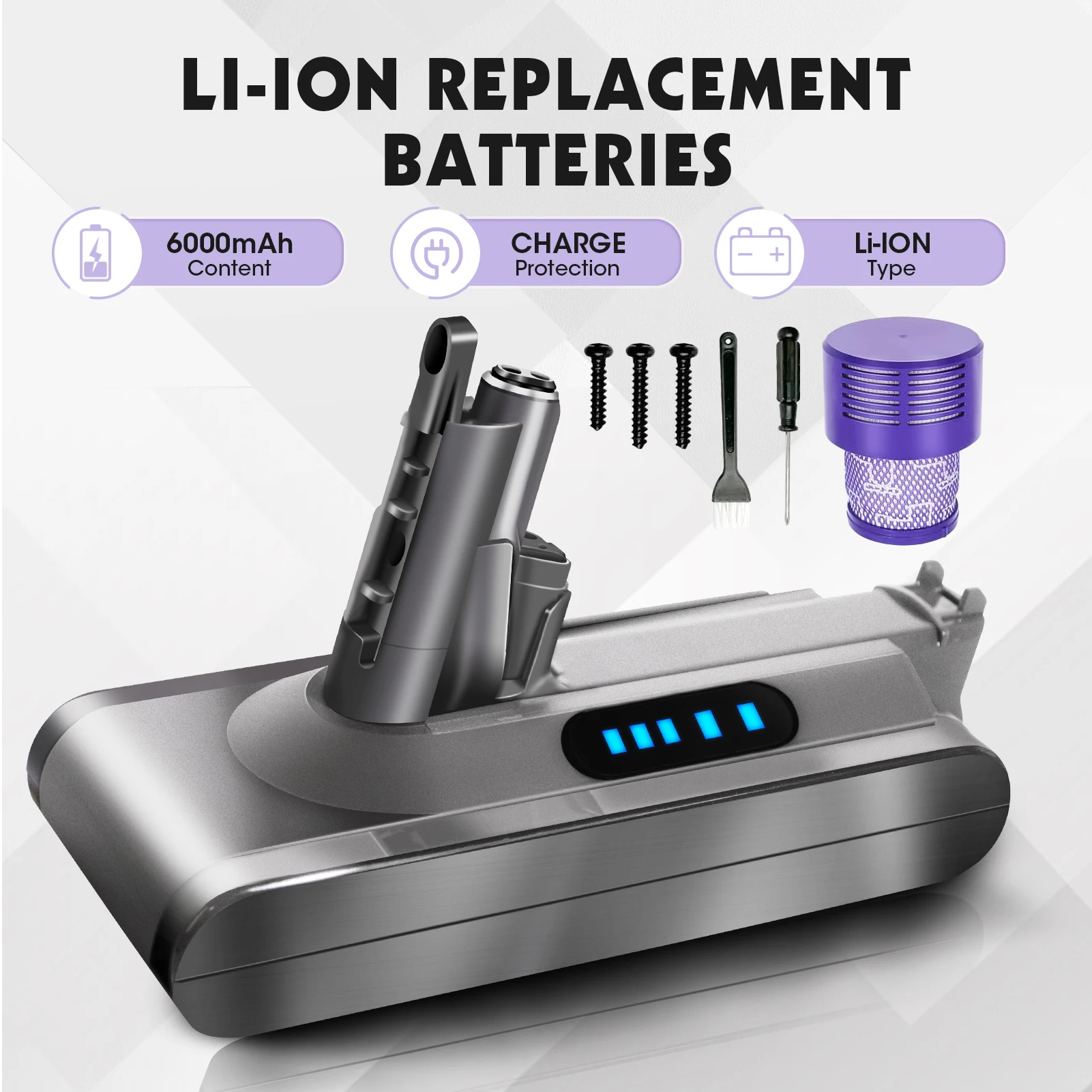 Upgraded 25.2v 6000mAh Replacement Battery for Dyson V10 cleaner Series Compatible with Dyson V10 Animal/Absolute/Fluffy SV12