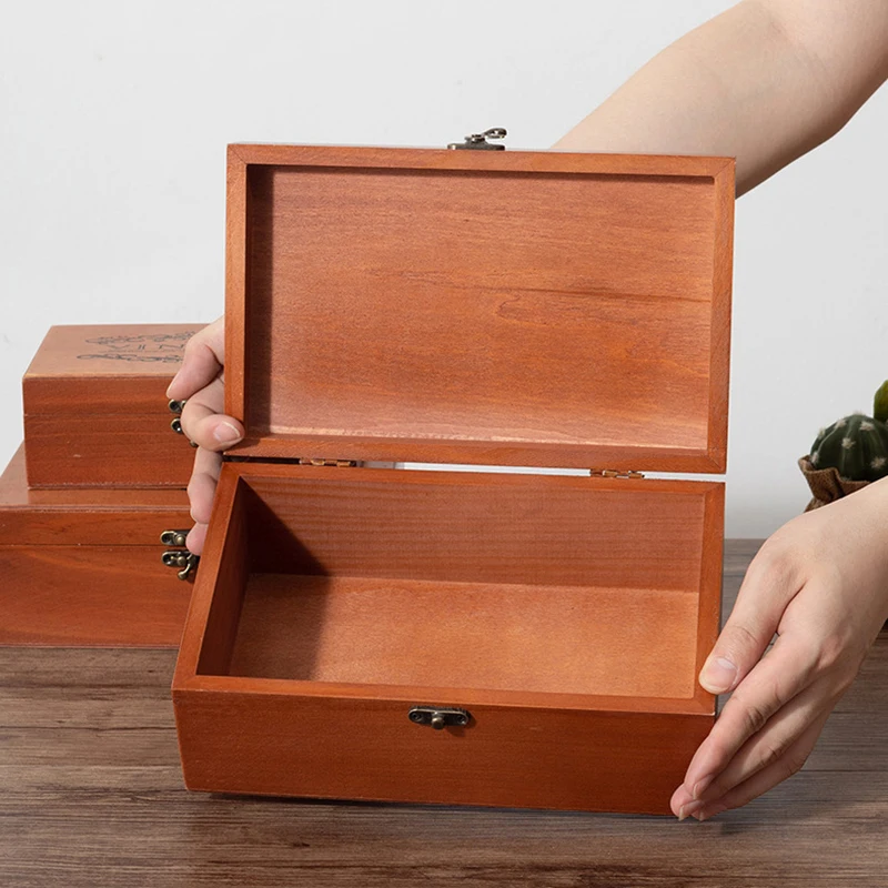 

Винтажный деревянный ящик для хранения с откидной крышкой, настольная коробка для хранения мелочей, косметики, ювелирных изделий, классическое ностальгическое оборудование для хранения