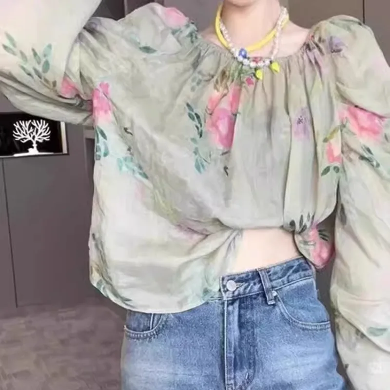 Spring Summer Printed floral blouse Women Casual Shirts Pullover Tops Fashion Female Long Sleeve Loose Blouses Chiffon Blusas