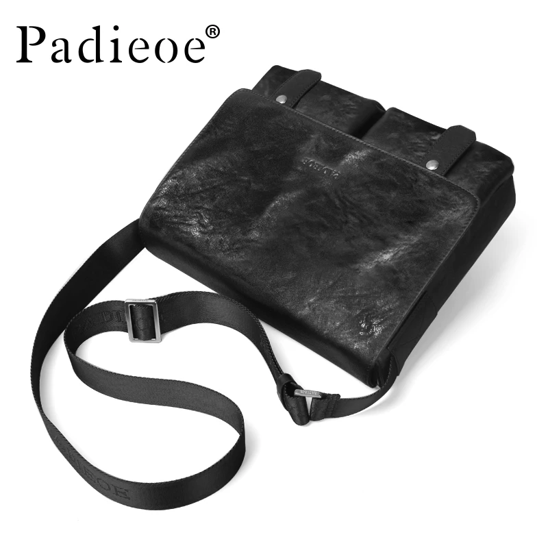 PADIEOE Men\'s Bag Leather Shoulder Bag Business Leisure Crossbody Bag Cowhide Large Capacity Men\'s Travel Backpack