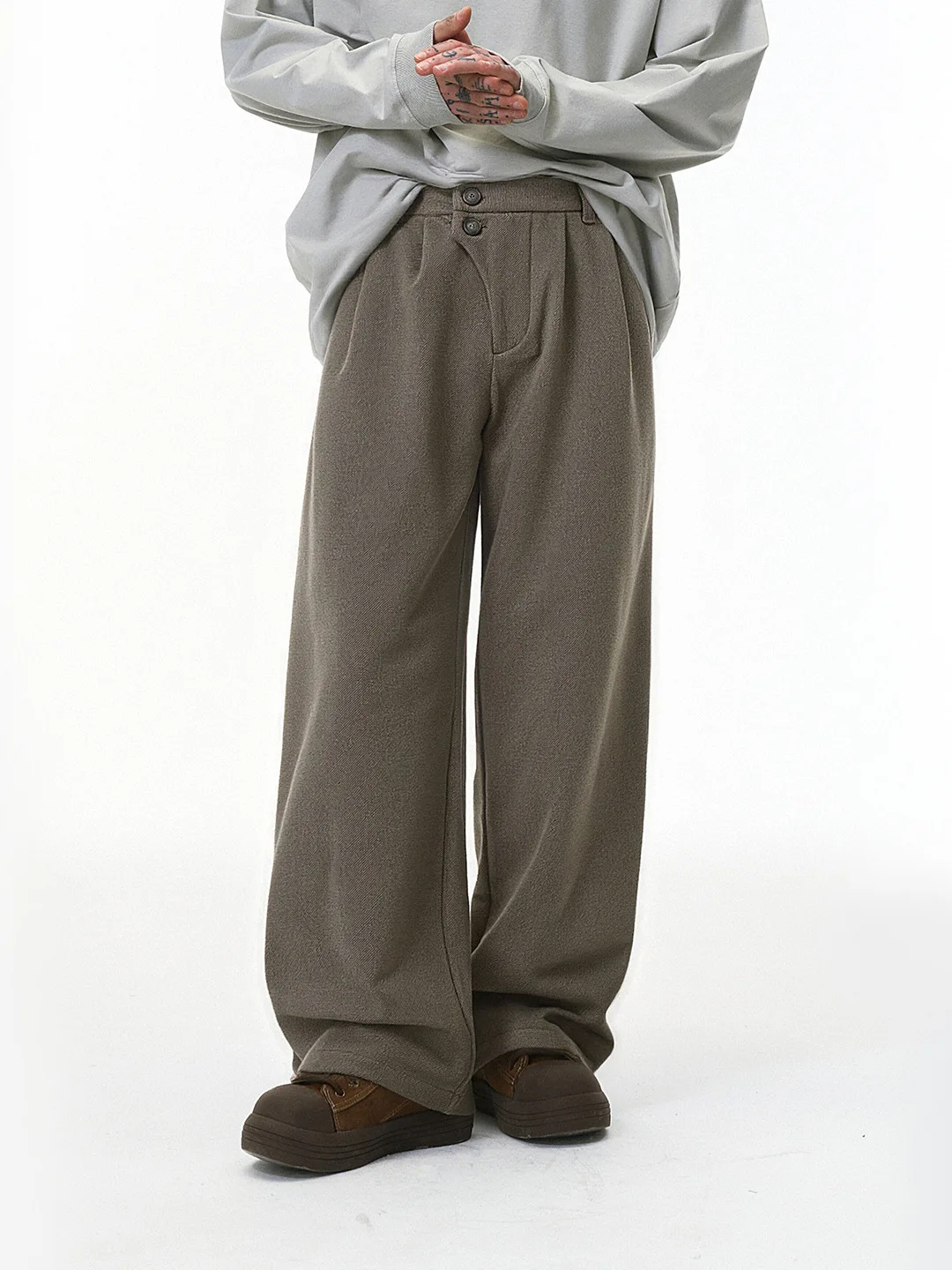 

Inflation Trendy Brand Men's Wide Leg Pants Double Row Buttons Loose Fit Classic Style Casual Trousers Autumn New Arrival