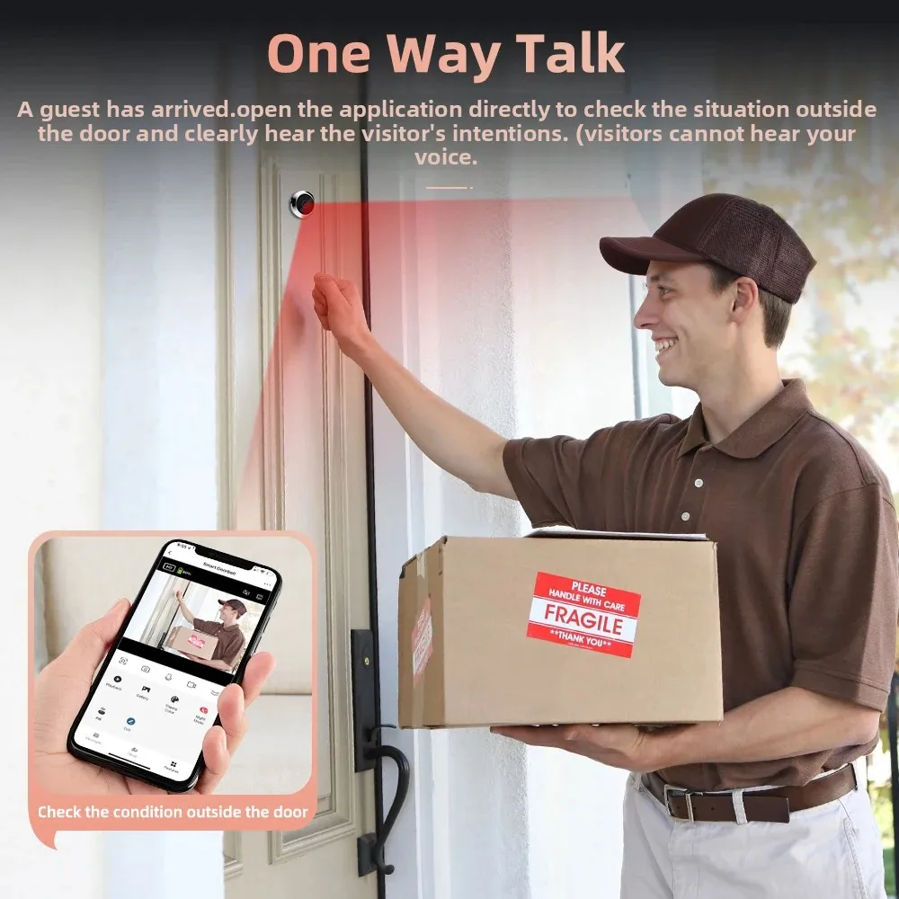 Elecpow Tuya スマートWiFiレーダーデジタルドア覗き穴カメラアイ 4.3インチ 1080Pビデオドアベル PIRナイトビジョンモーション検知