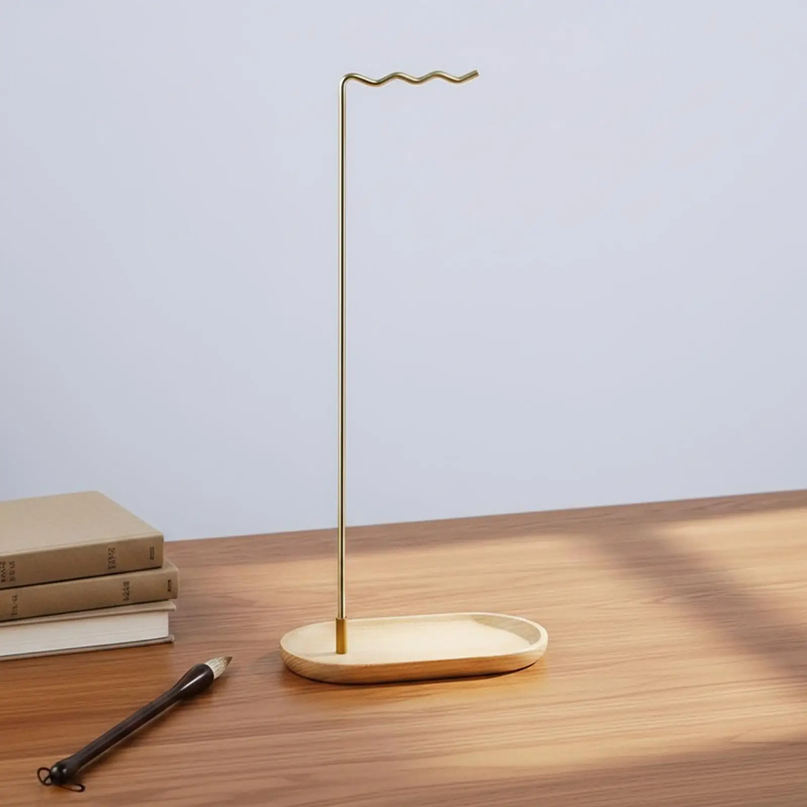Brush Hanger Stand Desktop Brush Hanger with Wood Base Rack Wooden Simple for Calligraphers, Desk, Studio