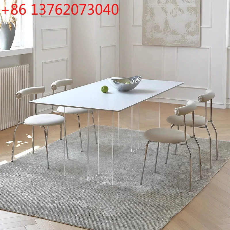 

Acrylic modern simple cream wind transparent light luxury small household rock slab dining table