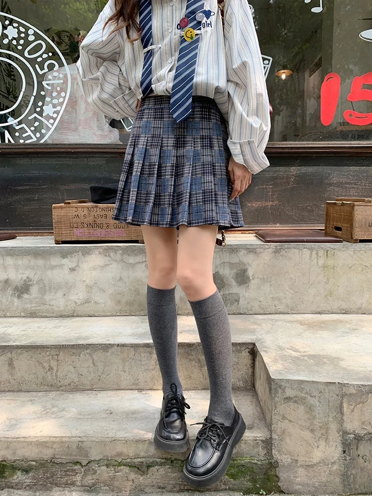 

Юбка в клетку с высокой талией для женщин, весна-лето-осень, на резинке, школьная, повседневная, для девочек-подростков, трендовая