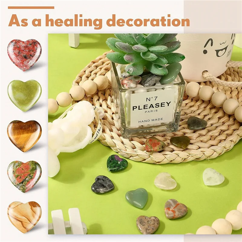 

ABZS 72 шт., камень в форме сердца, камень для беспокойства, сердце, камень, целебный драгоценный камень, кристалл, оптом, 0,8 дюйма, 20 мм, ассорти, мини-резной камень с любовью