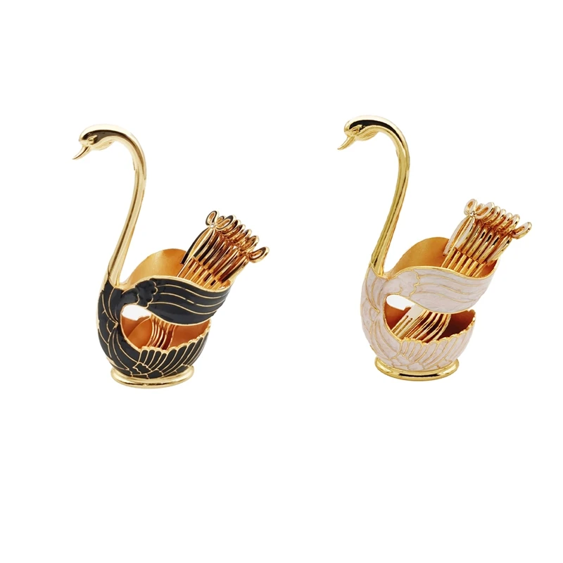 Elegant Swan Style Coffee Dessert Spoon Set-European Fruit Scoop Holder & Decorative Tableware For Sophisticated Dining