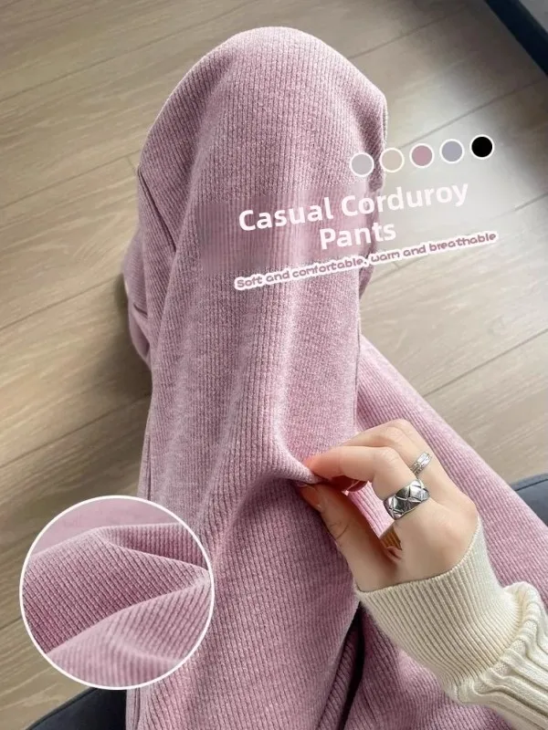 

plus Size Men's Fce Lined Slim Fit Rice Noodle Pants Casual Straight Leg Trousers for Autumn Winter Warm Comfortable Leisu...