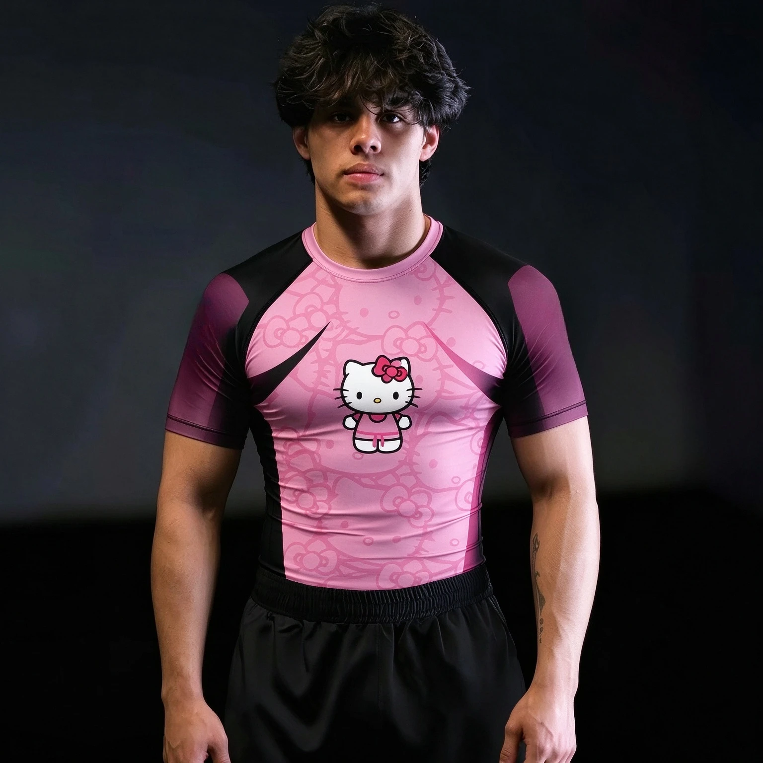 2026 Hello Kitty Halloween Horror Mask Compression Shirt Red Black Men Women Kids Short Sleeve Rash Guard Quick Dry Gym Shirt