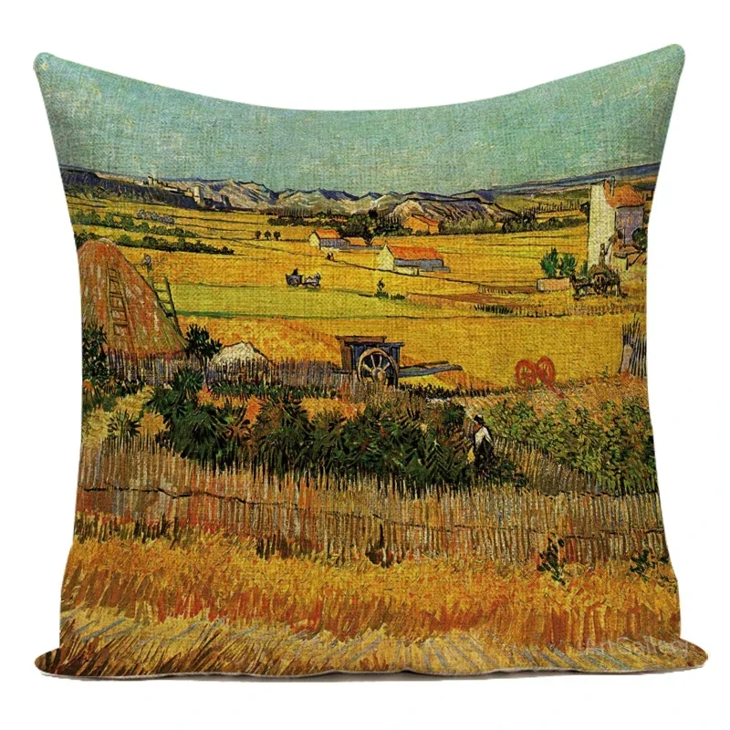 Oil Painting Countryside Scenery Cushion Cover Abstract Painting Pillow Covers Sofa Car Bed Polyester Throw Pillow Case