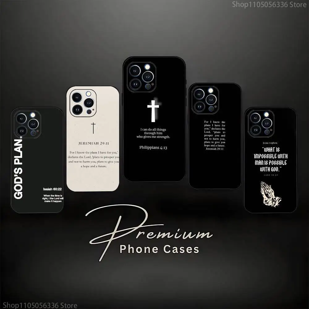 

Gods Plan Jesus Bible Verse Phone Case For iPhone 17,16,15,14,13,12,11 ,Pro Max,XS,X,XR,SE,Mini,8,7,Soft Silicone Black Cover