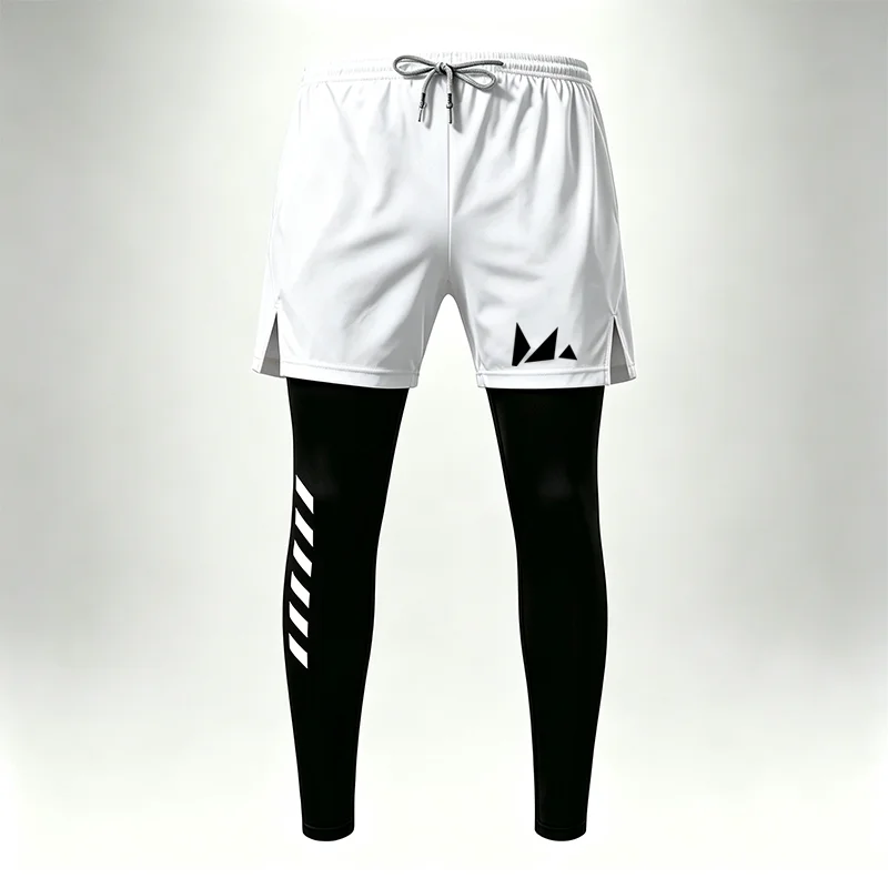 Men 2‑in‑1 Running Pants Quick Dry Compression Leggings Double Layer Gym Fitness Training Workout Athletic Sports Trousers w348