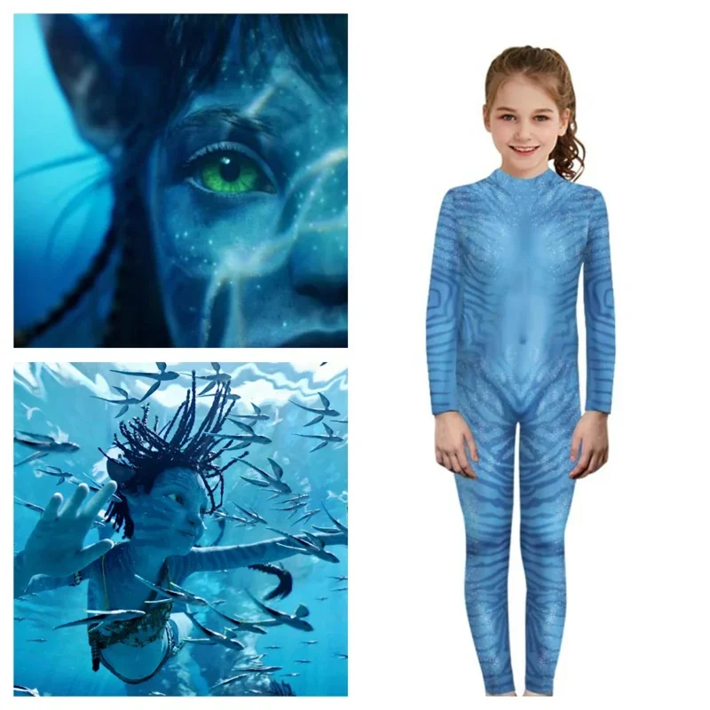 Nuovo Avatar Il Via dell'Acqua Neytiri Catsuit Avatar 2 Jake Sully Bambini Cosplay Tuta Halloween Ragazze Ragazzi Boysuit Zentai Bambino