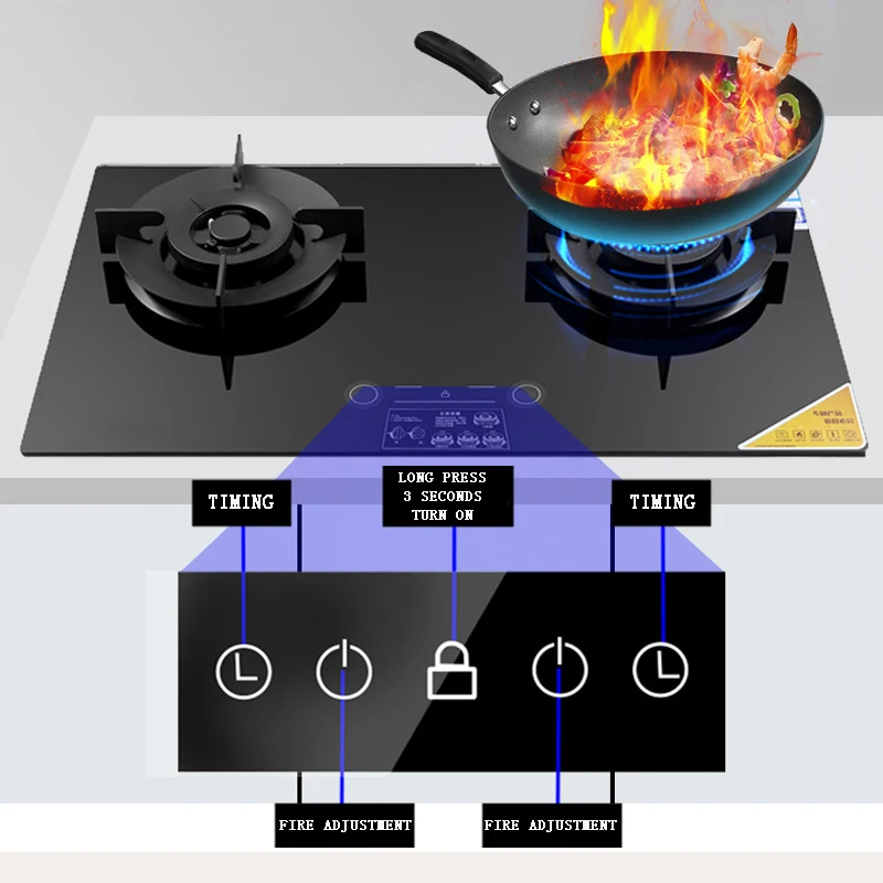 Black tempered glass pulse ignition full copper cover intelligent electronic gas stove with thermocouple
