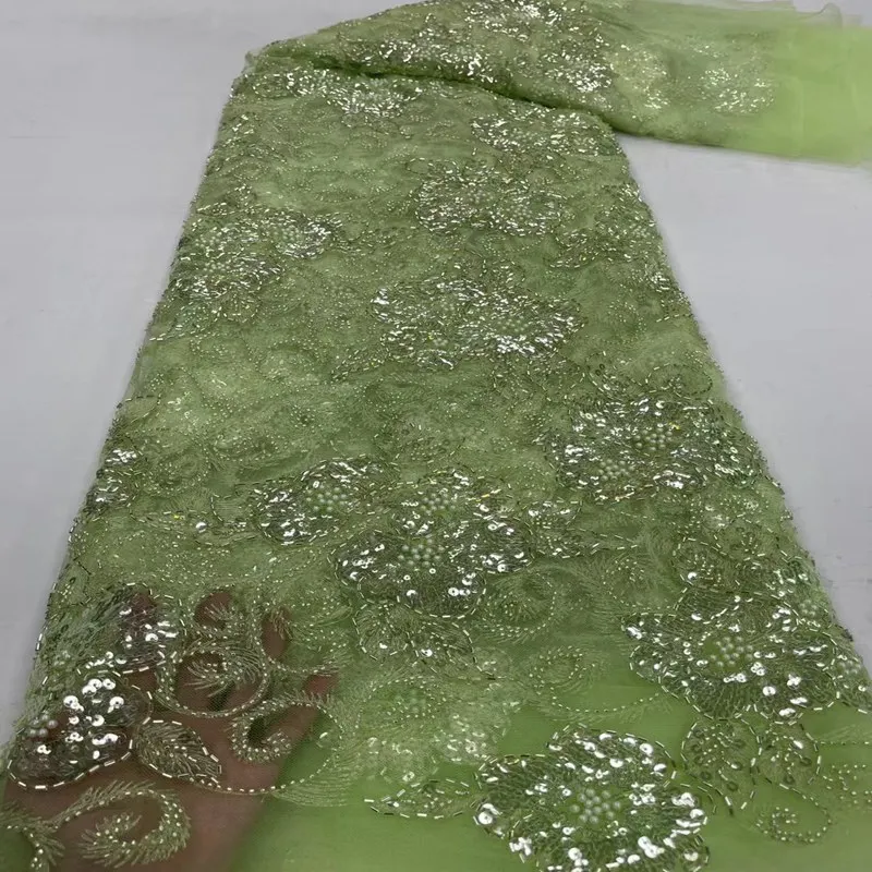 

Luxury Beaded and Sequins Lace Embroidery Nigerian French Net Lace Fabric For Wedding and paty TS1629