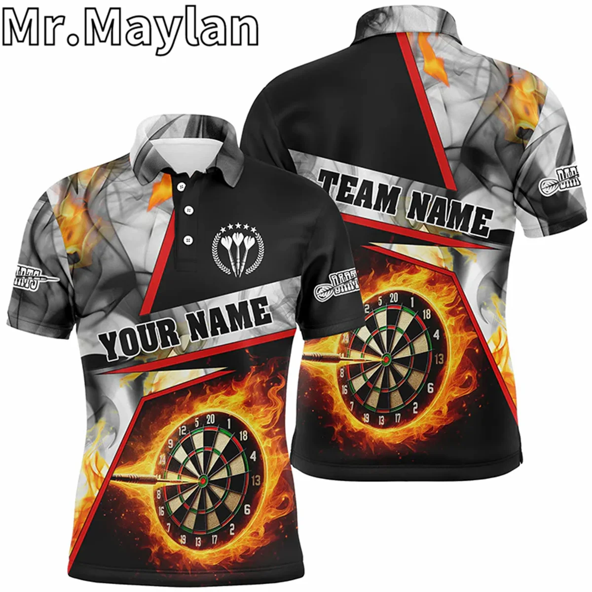 3D Personalized Darts Red Flame Grey Smoke Mens Darts Polo Shirts Custom Dart Team League Jerseys Gifts For Darts Lovers Tops