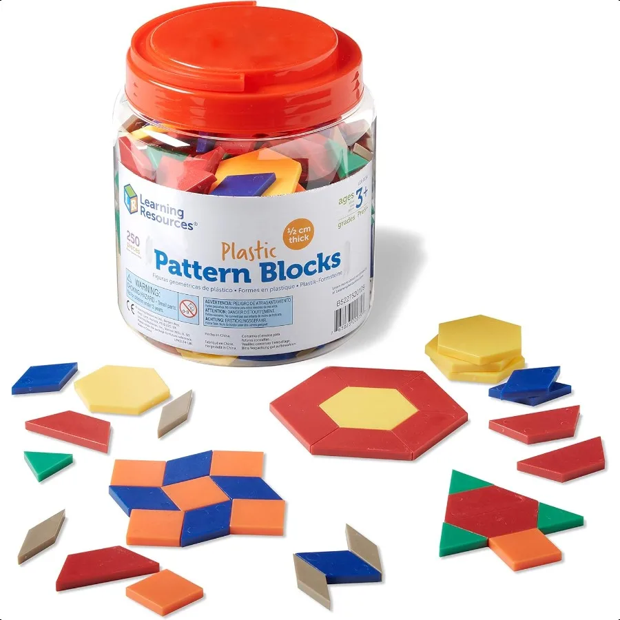 

Plastic Pattern Blocks Set of 250 Ages 3+ Shape Games for Preschoolers Homeschool plies Shape Manipulatives for Back to School