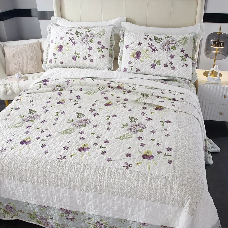 King Size Cotton Embroidered Quilt Set 3pcs Summer Comforter Bedspread Quilted Coverlet Blanket for Double Bed Home Decor